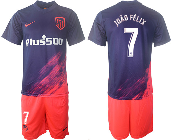 Men's Athletic De Madrid #7 João Félix Purple Away Soccer Jersey with Shorts